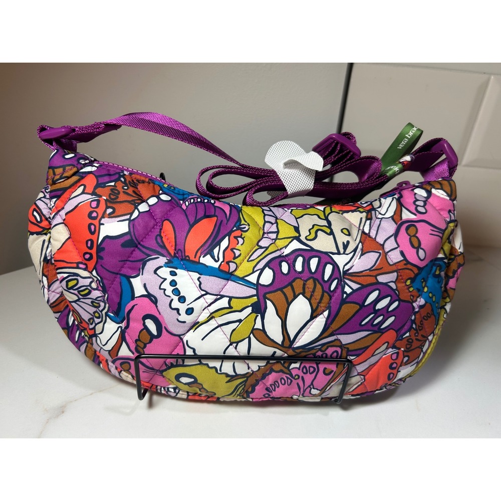 Vera Bradley Monarch Garden Crescent CrossbodyBag Butterfly Quilted Purple Multi